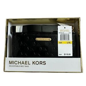 Michael Kors MK Logo Debossed Adjustable Belt Bag Patent Leather Black  L/XL